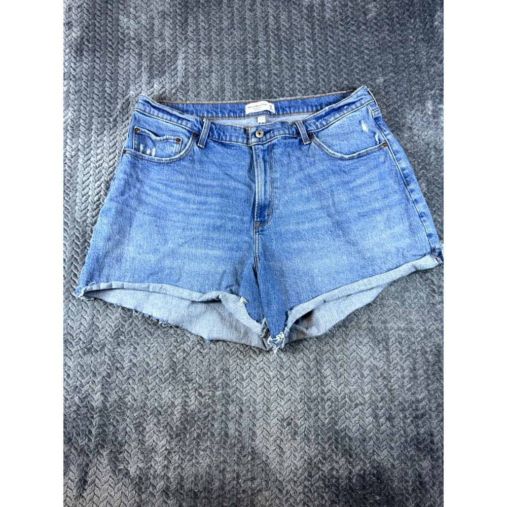 Abercrombie & Fitch Curve Love High Rise The Dad Shorts Womens 34/18 Blue Denim